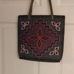 Beaded bag 9 X 12 beautiful design multicolor 22" handles